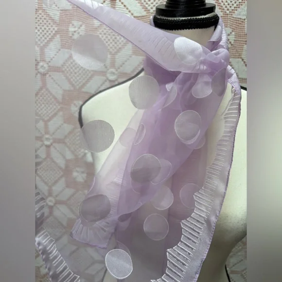Vintage Lavender Sheer Polka Dot Scarf Japan - Picture 2 of 7